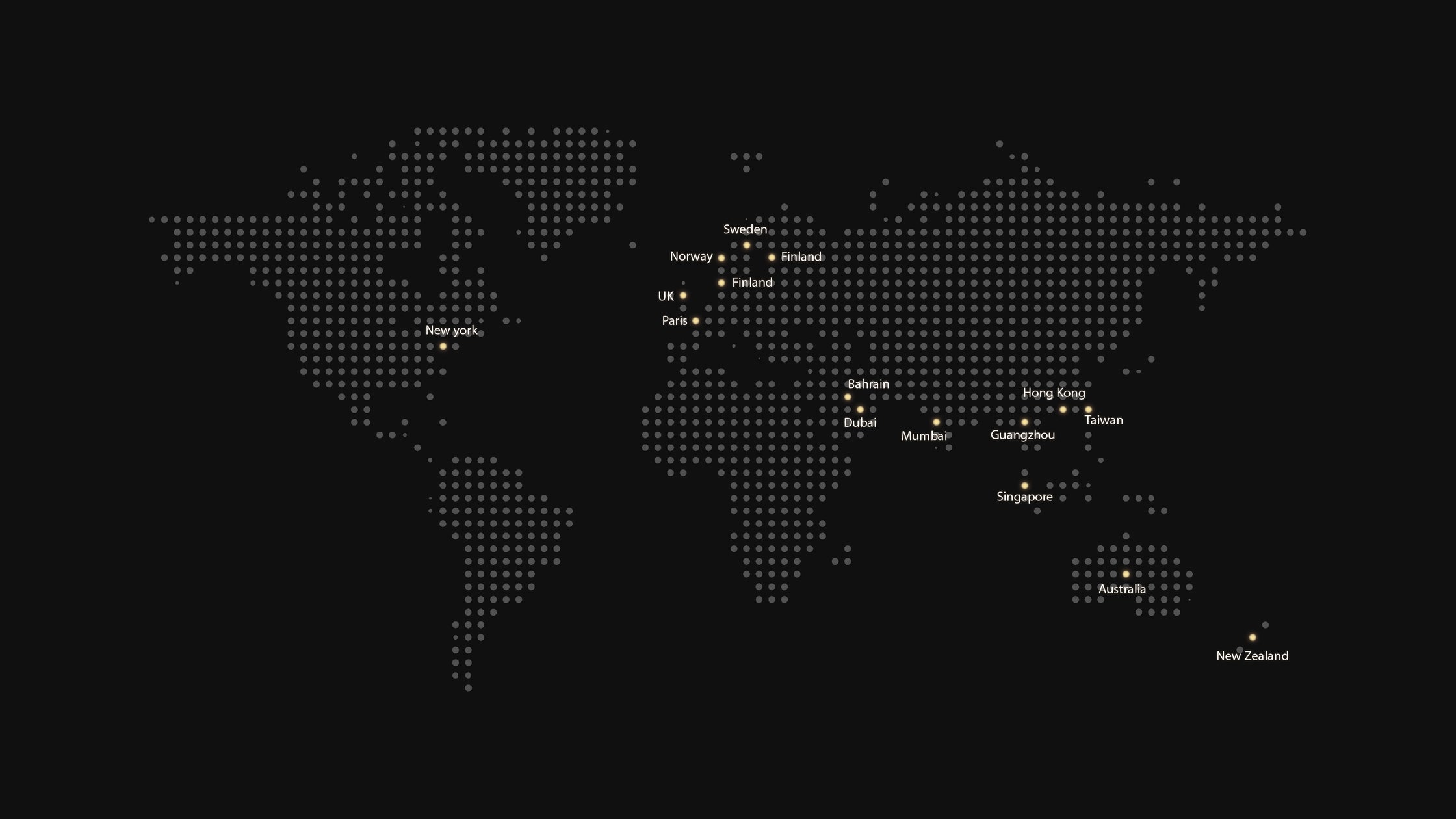 Dotted world map illustration on a dark gray background representing ALTR Created Diamonds' global distribution and presence