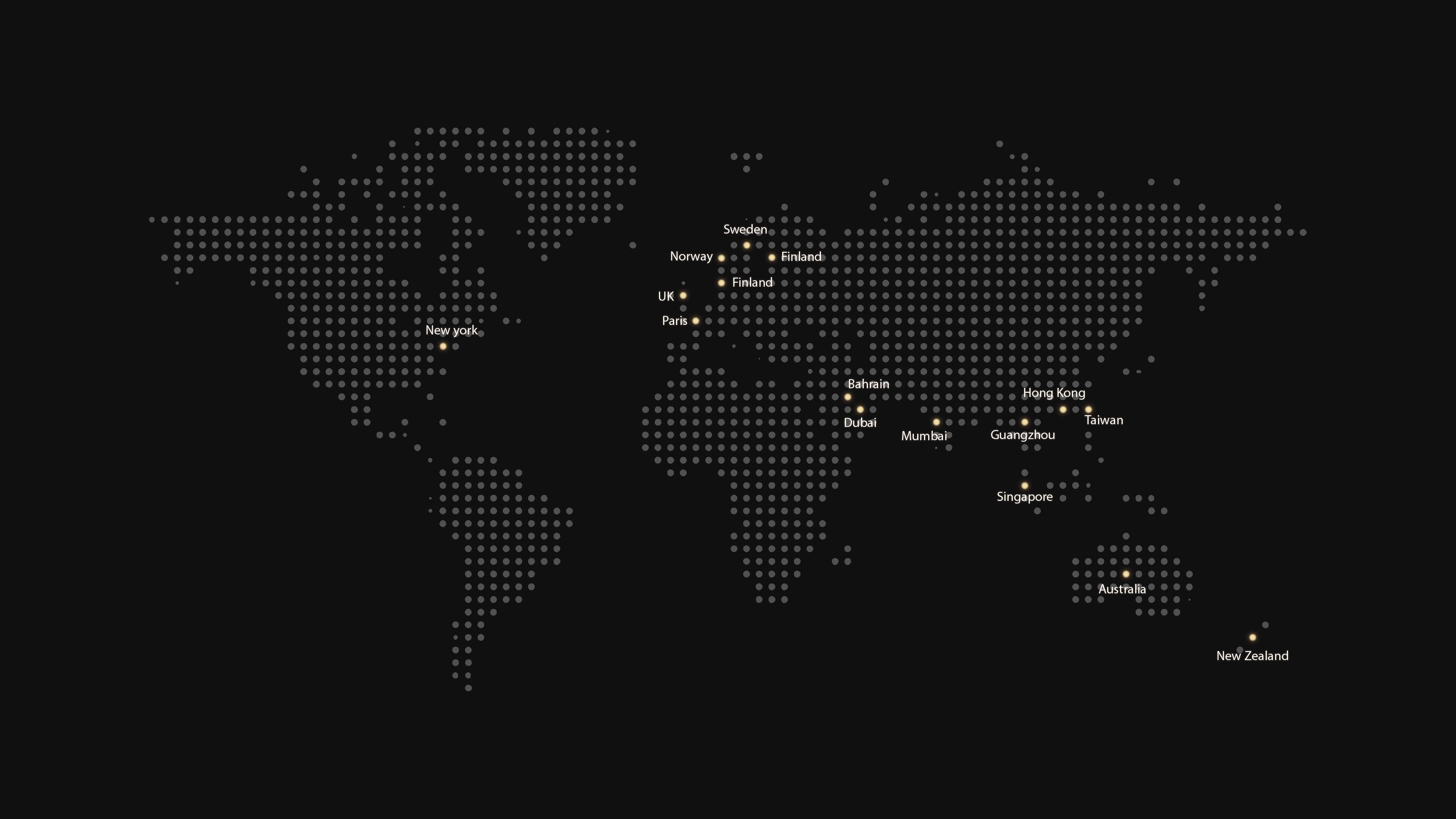 Dotted world map illustration on a dark gray background representing ALTR Created Diamonds' global distribution and presence